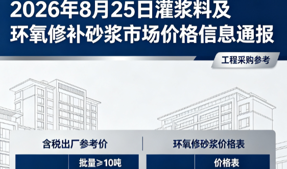 鹤城2026年8月25日灌浆料及环氧修补砂浆市场价格信息通报